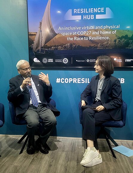 Pictured: Cristina Gamboa and Prof Salemmul Huq at the Roof Over Our Heads launch, Resilience Hub, COP27